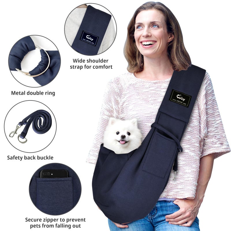 CUBY Dog and Cat Sling Carrier - Hands Free Reversible Pet Papoose Bag - Soft Pouch and Tote Design - Suitable for Puppy, Small Dogs Cats Outdoor (Blue, Adjust Strap 1.0) - Image 3